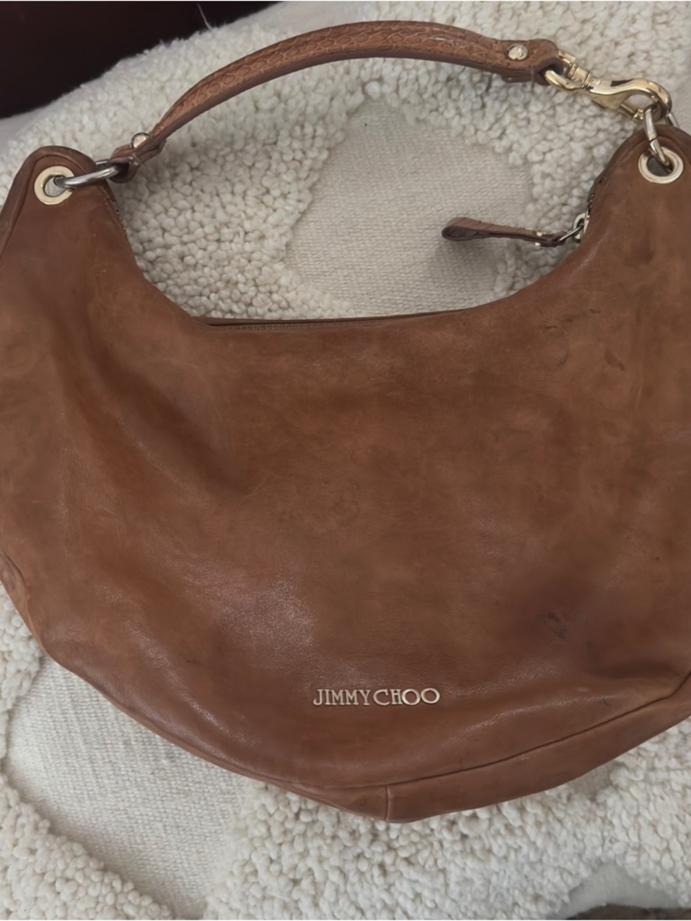 Jimmy Choo Cognac Leather Hobo with Gold Accents